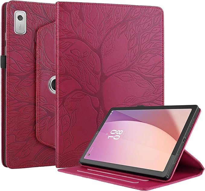 Tablet PC Bags Cases Sleeves Compatible With Lenovo Tab M9 9.0 Inch (Model: TB-310FU 2023 Released) Tablet Case 360 Degree Rotating Stand Foldable Tablet Case Tree Of Life Embossed Shell(Vermelho)