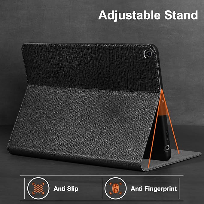 Gexmil Leather Case for iPad 10.2 Inch 9th/8th/7th Gen 2021/2020/2019Premium Cowhide Folio Cover with Pencil Holder Auto Wake/SleepAdjustable Stand Anti FingerprintPalm-Print Black