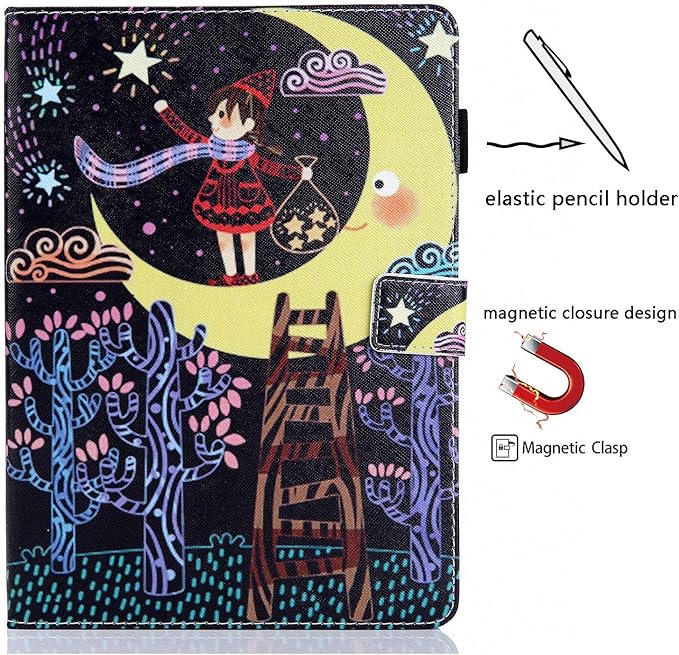 Fire HD 10 Tablet Case (9th Gen 2019 and 7th Gen 2017) with Pencil Holder [Multiple Angle Viewing] Stand Smart PU Leather Cover [Auto Sleep/Wake] for Amazon Kindle Fire 10.1 Inch Star Girl