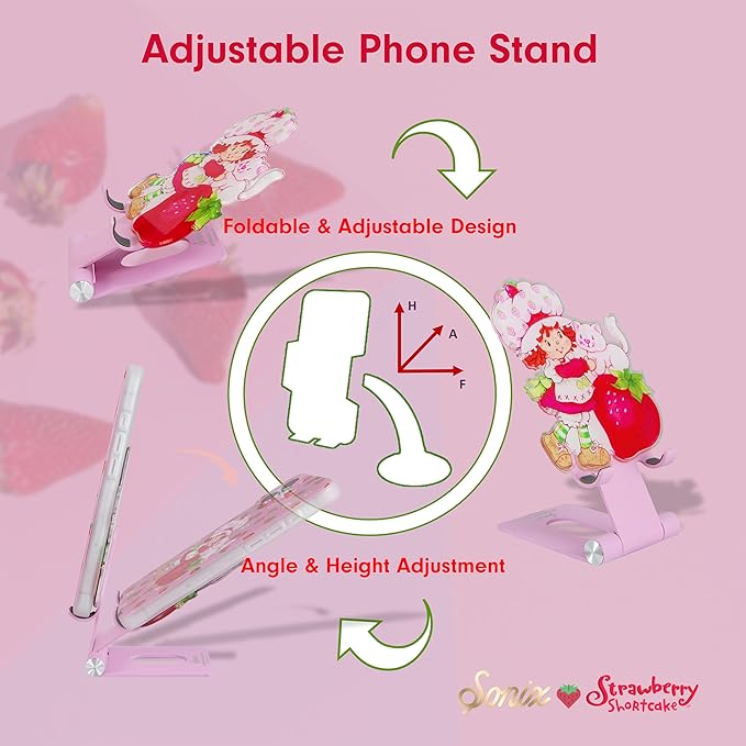Sonix Character Phone Stand | Adjustable Cell Phone Holder Desk Stand Dock | Strawberry Shortcake Vintage