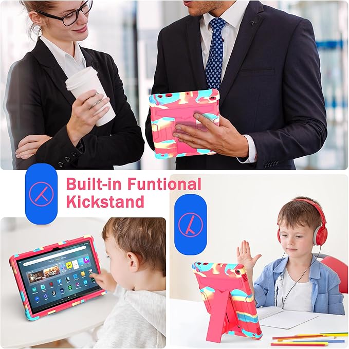 Case for Amazon Fire HD 10 Tablet 10.1 Inch Display (13th Generation 2023 Released) - Heavy Duty Hybrid Kickstand Case Cover + 1 Screen Protector and 1 Random Stylus (Candy/Pink)