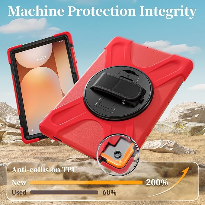 Lunivop Case Compatible with Samsung Galaxy Tab A11 Plus Case 11 Inch 360° Rotating Stand/Hand Strap with Built-in Screen Protector Heavy Duty Tablet Cover for Samsung Tab A11+ Plus Red