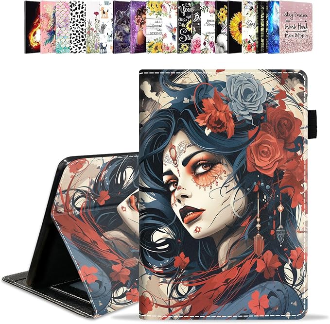 Case for All-New Amazon Kindle Fire HD 10 &amp 10 Plus Tablet 10.1 (13th/11th Generation 2023/2021 Release) - PU Leather Folio Case with Smart Auto Wake/Sleep Sugar Skull Girl