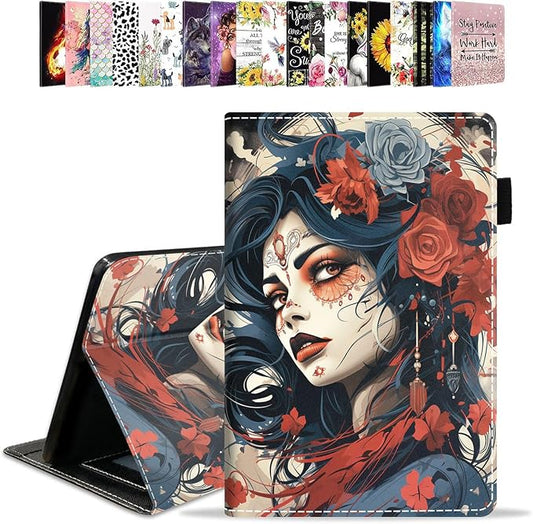 Case for All-New Amazon Kindle Fire HD 10 &amp 10 Plus Tablet 10.1 (13th/11th Generation 2023/2021 Release) - PU Leather Folio Case with Smart Auto Wake/Sleep Sugar Skull Girl