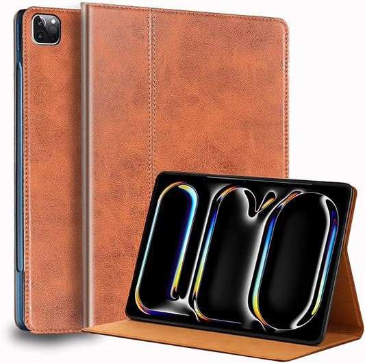 for Ipad Pro 13-inch Case M4/M5 2024/2025(Model:A3360/A3361/A2925/A2926) Genuine Leather Cover Protective ShellAuto Wake/Sleep.Brown