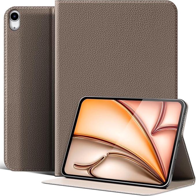 Leather Case for iPad Air 11 M4/M3/M2 (2026/2025/2024) &amp 10.9 5th/4th Gen (2020/2022) Protective Shockproof Smart Cover with Adjustable Stand Auto Wake/Sleep Gray Brown.