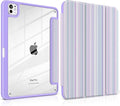 TWOLSKOO Case for iPad Pro 11-inch (M5 2025 / M4 2024) Clear Acrylic Back with TPU Bumper Pencil Holder Trifold Stand Auto Sleep/Wake Purple Stripes