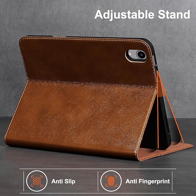 Gexmil Premium Leather Case for iPad mini 7 (A17 Pro) 2024 / iPad mini 6 Generation 2021 8.3 InchPencil Holder Magnetic ClosureShockproof Cowhide CoverAdjustable StandYellow Brown