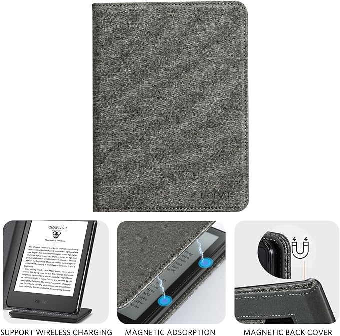 CoBak Case for 6 Tablet Cases (2024 &amp 2022 11th Gen) - PU Leather Smart Cover with Auto Sleep/Wake &amp Hand Strap Premium Protective Case for Tablet CaseGray