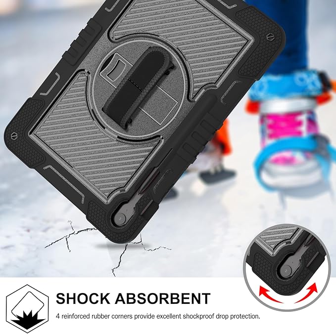 Tablet Case Compatible with Samsung Galaxy Tab S10 FE Plus 13.1 Inch 2025 Model (SM-X620/X626) CaseHeavy Duty Shockproof Rugged Protection Cover Stand &ampHand Strap+Shoulder Strap(Black)
