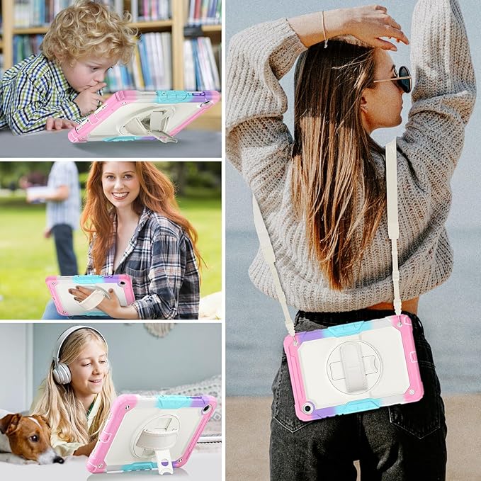 HXCASEAC Case for Samsung Galaxy Tab A11+ Plus Kids 11 Inch Protective with Screen Protector/Hand Strap/Pen Holder Sturdy Shockproof for Samsung A11 Plus Tablet Case Cute for Girls - Rainbow Pink