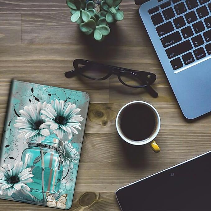 Case for Kindle Paperwhite 12th Generation &amp Kindle Colorsoft Signature Edition 2024 7 inch Lightweight Smart Case Adjustable Stand Protective Cover with Auto Wake/Sleep - White Sunflower Flower