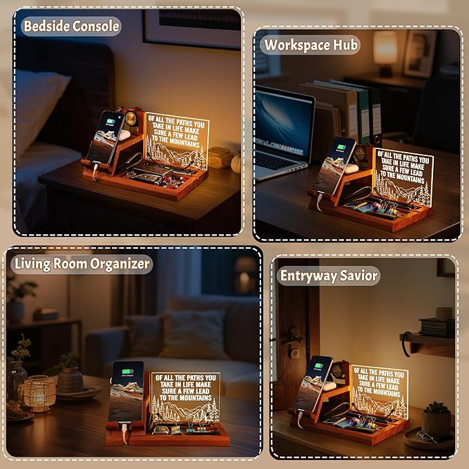 Attivolife LED Phone Dock Valentine's Day Gift for Men with Light - Desk Organizer &amp Charging Station for Phone Best Father's Day Birthday for Him Husband Boyfriend