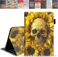 Case for Amazon Kindle Fire 7 Tablet (7 9th/7th Generation 2019/2017 Release) Slim PU Leather Cover with Card Slot &amp Auto Wake/Sleep Skull Sunflower