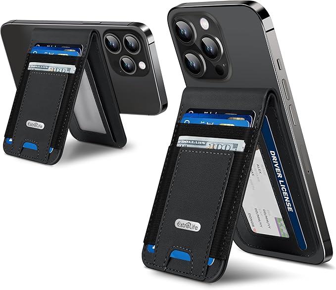 For Magsafe Wallet Stand Strongest Magnetic Wallet for iPhone 17/16/15/14/13 Series for iPhone Walle t with Adjustable Stand ID Window 4 Card Slot Hold 10 Card VeganLeather RFID Blocking Black