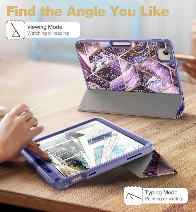 SURITCH Case for iPad (A16) 11th Generation 11 Inch 2025/iPad 10th Generation 10.9 Inch 2022 with Screen Protector Pencil Holder Tri-fold Stand Auto Wake/Sleep Shockproof Protection Lavender