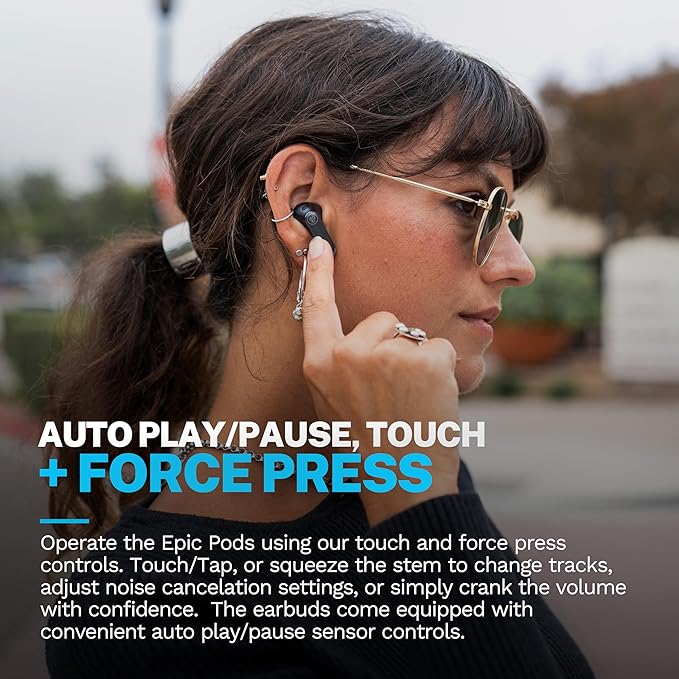 JLab Epic Pods ANC True Wireless Bluetooth Earbuds Hybrid Dual Driver System Knowles Balanced Armature Adaptive Noise Canceling 56+ Hours Playtime Custom Sound via App Wireless Charging Black