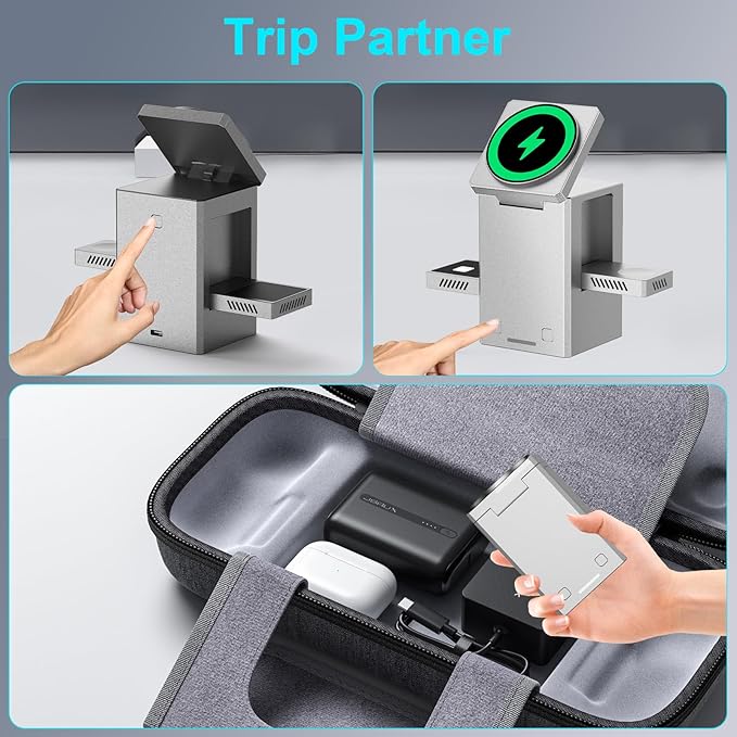 25W 3 in 1 Charging Station for Apple DevicesAuto Open/Close Mag-Safe Wireless Charging Stand CubeTravel Wireless Charger Dock for iPhone 16/15/14Series &amp Apple Watch &amp AirPods (Metal Gray)