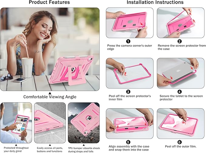 Soke Case for iPad (A16) 11th Generation 11-Inch 2025 /10th Generation 10.9-Inch 2022 with Screen Protector and Multi-Angle Kickstand Rugged Full Body Heavy Duty Protective Cover - Pink