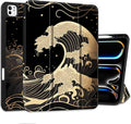 DONGKE Case for iPad Pro 13 inch (M5 2025 / M4 2024) – [Built-in Pencil Holder] Ultra Slim PU Leather Trifold Stand Cover with Soft TPU Back Auto Wake/Sleep - Golden Waves