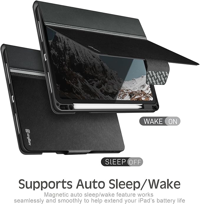 KingBlanc for iPad Air 13-inch Case (M4 2026/M3 2025/M2 2024) with Pencil Holder PU Leather Durable Protective Stand Cover Auto Wake/Sleep Multi-Angle for Viewing/Typing Magnetic Clasp Black