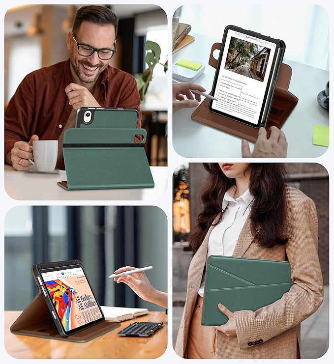 DTTO for iPad mini 7 (A17 Pro) Case iPad mini 7th / 6th Generation Case (2024/2021) 360 Degree Rotating Premium Leather Folio Stand Cover with Pencil Holder Midnight Green