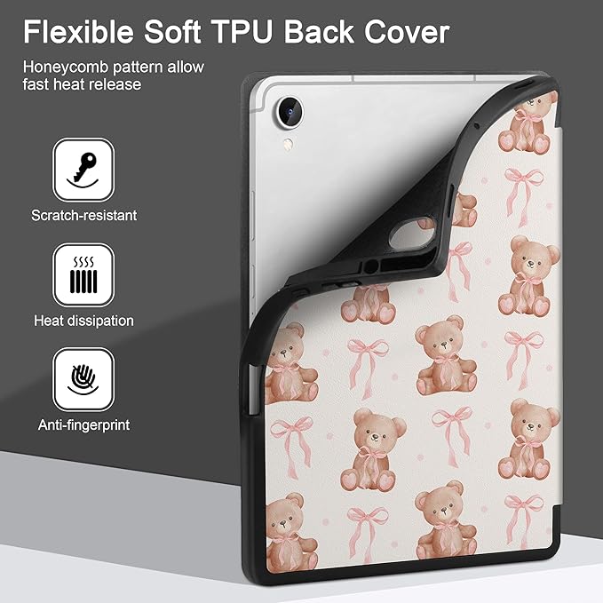 DONGKE Case for Samsung Galaxy Tab S11 5G 11 2025 Model (SM-X730/X736B) Slim Lightweight Trifold Stand Cover with S Pen Holder Auto Sleep/Wake Soft TPU Shockproof Back Lovely Bears