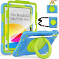 Case for iPad (A16) 11th Generation 11 inch 2025/10th Generation 10.9 inch 2022 Shockproof Cover with Screen Protector/360° Rotate Handle/Bracket/Pen Holder/Shoulder Strap (Blue+Green)