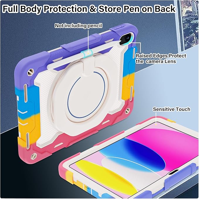 ROISKIN Case for iPad 11 inch (A16) 11th Generation 2025 iPad 10th Generation Case 10.9 for Kids with Screen Protector360 Kickstand &amp HandleShoulder StrapHeavy Duty Military Grade Drop Protec