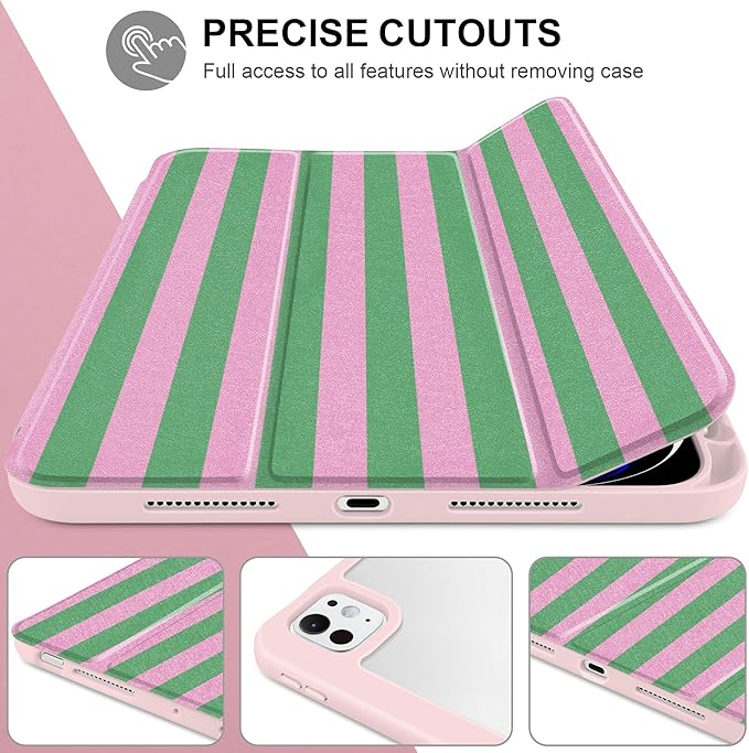 DONGKE for iPad Pro 11-Inch Case (M5 2025 / M4 2024) 6th/5th Generation [Auto Sleep/Wake &amp Pencil Pro Holder] Clear Acrylic Back Smart Trifold Stand Cover Green Stripes