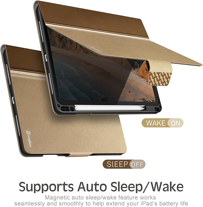 KingBlanc for iPad Pro 12.9 Case 6th/5th/4th/3rd Generation (2022/2021/2020) with Pencil Holder PU Leather Smart Stand Cover Auto Sleep/Wake Apple Pencil2 Charging Multi-Angle for Typing Beige