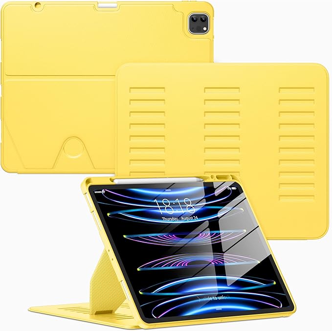 VIKESI Case for iPad Pro 12.9 6th / 5th / 4th / 3rd Generation Case 2022/2021/2020/2018Multiple Angles Magnetic Stand CoverShockproof Soft BackPencil Holderand Auto Sleep/WakeYellow