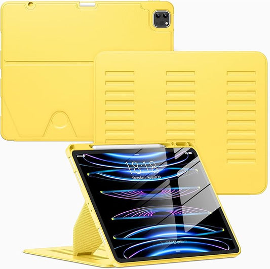 VIKESI Case for iPad Pro 12.9 6th / 5th / 4th / 3rd Generation Case 2022/2021/2020/2018Multiple Angles Magnetic Stand CoverShockproof Soft BackPencil Holderand Auto Sleep/WakeYellow