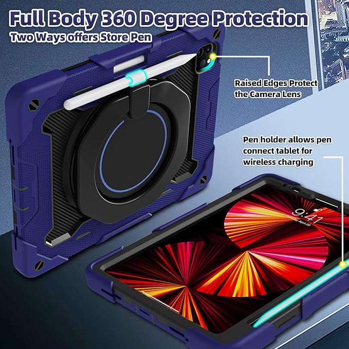 ROISKIN for iPad Air 11 inch M4/M3/M2 Case iPad Pro 11 inch 4th/3rd/2nd/1st GenerationiPad Air 5th/4th 10.9 inch CaseHeavy Duty Shockproof with 360 Stand Handle Shoulder Strap Pen Holder for Kids