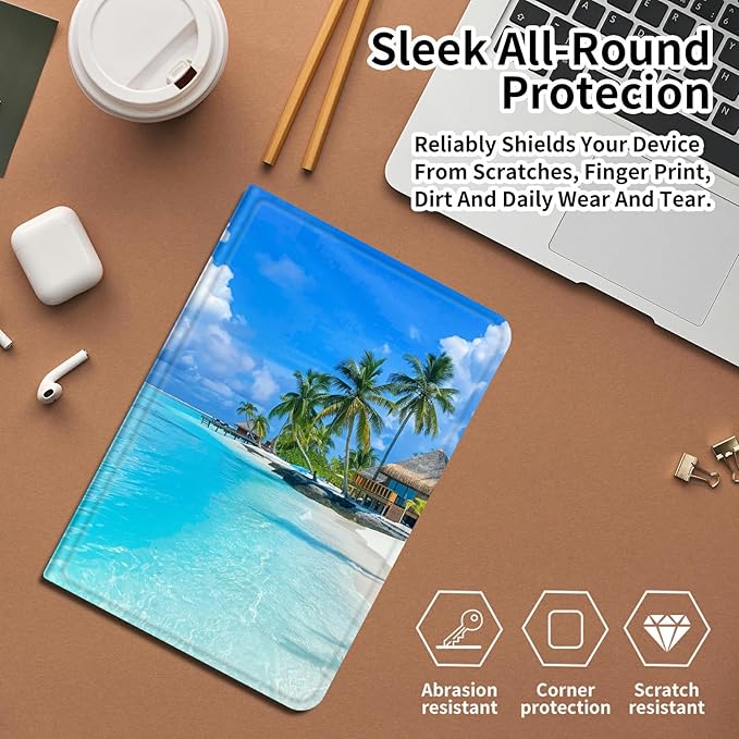 Case for Amazon Fire HD 8 Tablet (8th/7th/6th Generation 2018/2017/2016 Release) PU Leather Smart Protective Cover with Auto Sleep/Wake for Fire HD 8 2018/2017/2016Beach with Palm Trees