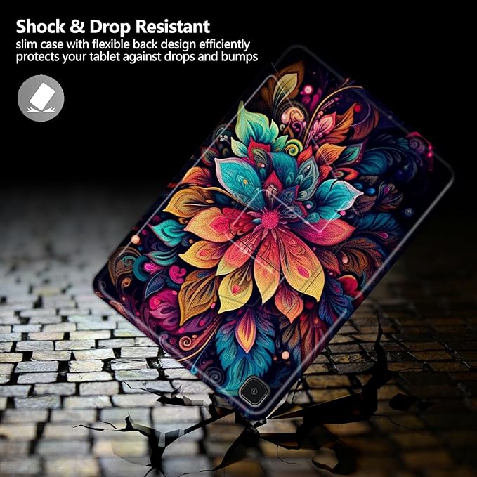 Colorful Flower &amp Leaves Pattern Case for Samsung Galaxy Tab S6 Lite 10.4 inch 2024/2022 (SM-P613/P619)/2020 (SM-P610/P615)BFDHGQZC 360 Degree Rotating Stand Protective Cover with Auto Sleep/Wake