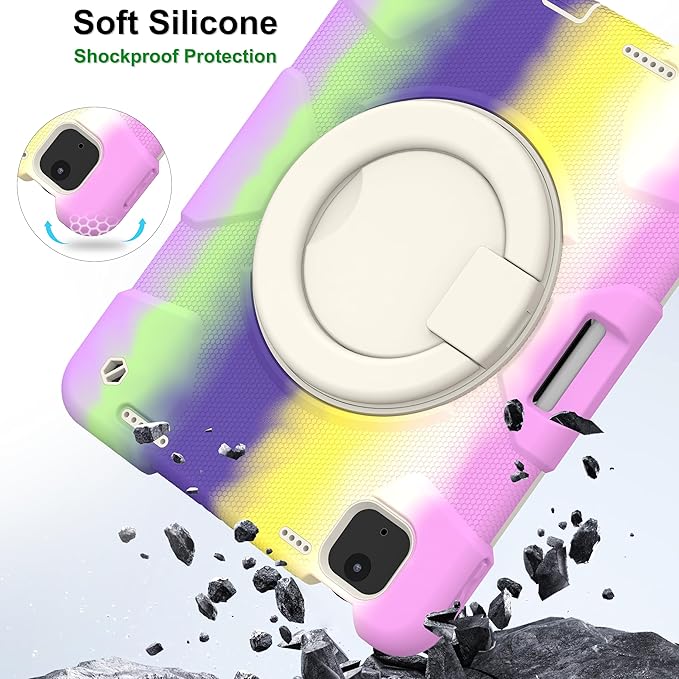 Case for iPad Air 11 inch M3 2025/ M2 2024 (Air 7th/6th Generation) Heavy Duty Shockproof Cover with Screen Protector/360° Rotating Stand/Pencil Holder/Shoulder Strap (Colorful Purple)