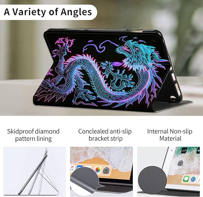 Case for Samsung Galaxy Tab A11+ / A9 Plus 11-Inch (2026/2024) Lightweight Adjustable Stand Folio Cover PU Leather Smart Protective Case with Auto Wake/Sleep Blue Dragon