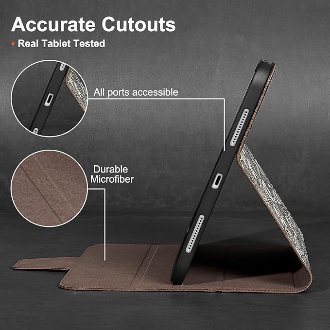 Gexmil Premium Leather Case for iPad mini 7 (A17 Pro) 2024 / iPad mini 6 Generation 2021 8.3 InchPencil Holder Magnetic ClosureShockproof Cowhide CoverAdjustable StandButterfly Grey