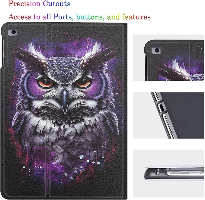 Case for iPad Air 1/2 iPad 9.7-Inch (2017/2018 Model5th/6th Generation)Adjustable Stand Auto Wake/Sleep Function Full Body Protection Cover - Purple Owl