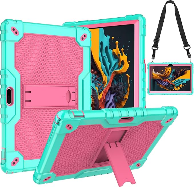 Case for Pritom M10 /quntiCO Y10 /Digiland DL1036 /Voger priorpad X100 /VUCATIMES N10/Gateway 10.1 HD Tab Case with Stand Rubber Hybrid Come with 9H Tempered Glass Film (Green/Pink/2 PCS)