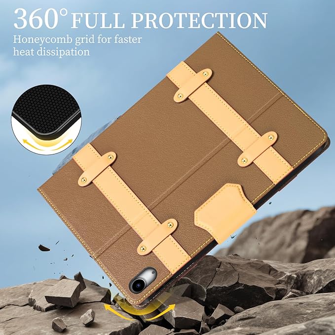 Case for iPad A16 11th Gen 11 InchiPad 10th Gen. 10.9 InchLeather Folio Cover with Auto Wake/Sleep Adjustable StandDetachable Magnetic Closure Protection Case-Multiple Straps Yellow Brown