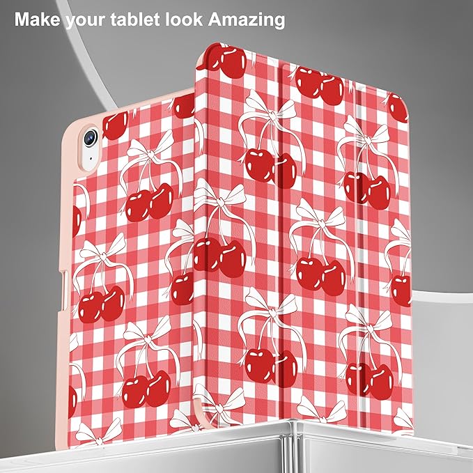 May Chen for iPad (A16) 11th Generation Case 11 Inch 2025 iPad 10th Gen Case 2022 10.9 inch Trifold Stand with Auto Wake/Sleep Soft TPU Protective Stand Back Cover Cherry Bow