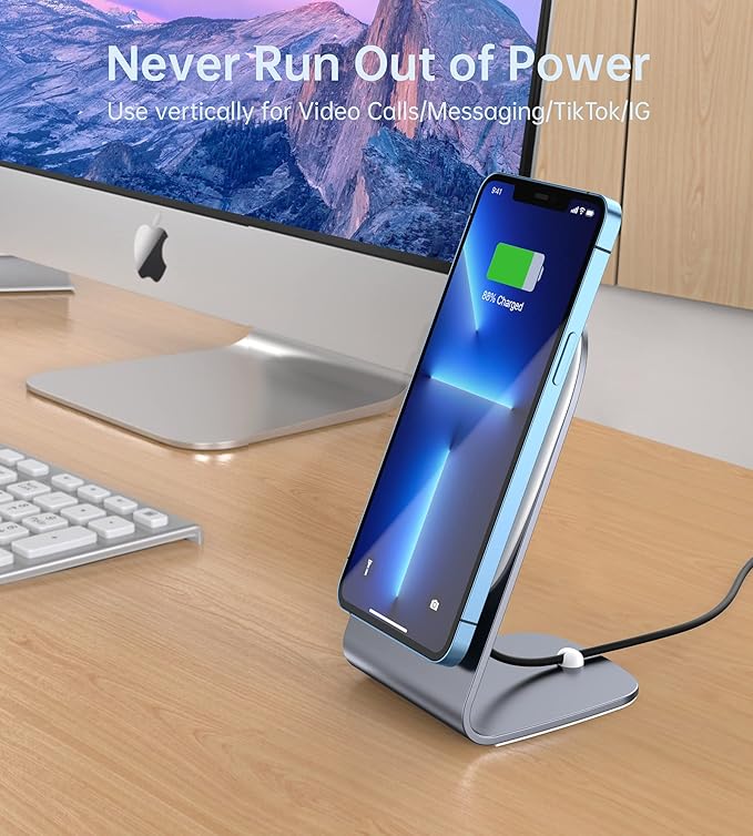 Magnetic Wireless Charger for iPhone 17/16/15/14/13/12 - Mag Charger+20W USB C Adapter Fast Wireless Charging Stand/Pad with 5ft Cable for iPhone 17/16/15/14/13/12 Pro Max Plus Mini 17 AirGray