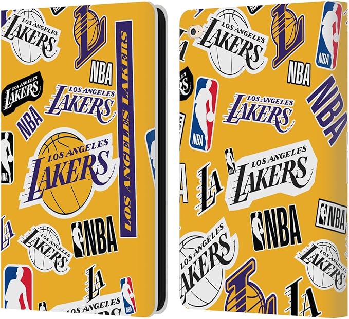 Head Case Designs Officially Licensed NBA Sticker Collage Los Angeles Lakers Leather Wallet Case Compatible with Apple iPad Air 2 (2014)