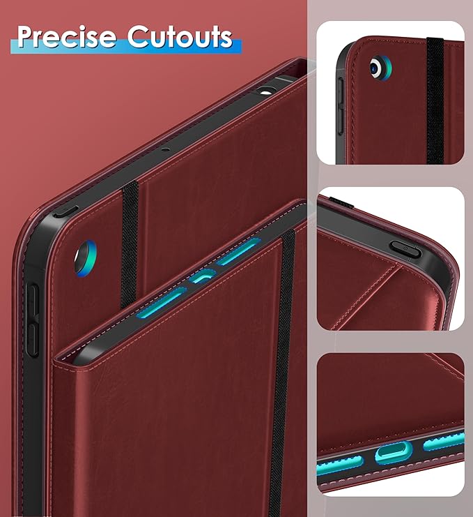 DTTO Rotating Case for iPad 9th/8th/7th Generation 10.2 Inch 2021/2020/2019 360 Degree Swiveling Premium Leather Folio Stand Cover with Pencil Holder - Auto Wake/Sleep and Hand Strap Burgundy Red