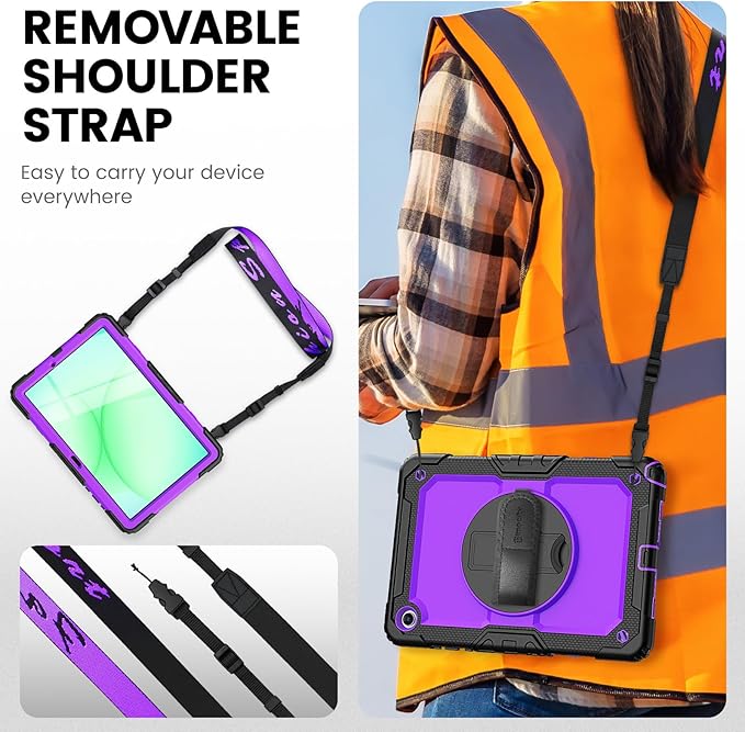 Timecity Case for Samsung Galaxy Tab A11+ Plus / A9+ Plus 11 Inch - Heavy Duty Protective Cover with Screen Protector Rotating Stand Shoulder Strap &amp Pencil Holder | Kids-Friendly (Purple)