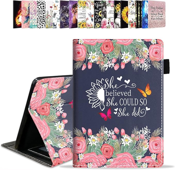 Case for All-New Kindle Fire 7 Tablet (7 12th Generation 2022 Release) She Believed She Could So She Did Inspirational Quote Design PU Leather Folio Case with Smart Auto Wake/Sleep