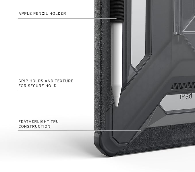 URBAN ARMOR GEAR UAG Designed for iPad 11 A16 11th Gen 2025 Case - A3354 A3355 Rugged Transparent Protective Cover with Kickstand and Pencil Holder Scout Plus Ash