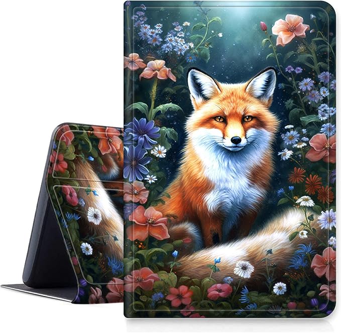 Case for iPad Pro 13 Inch Case 2024 M4 (7th Generation) PU Leather Smart Protective Cover with Auto Sleep/Wake for iPad Pro 13 2024Fox in Flowers